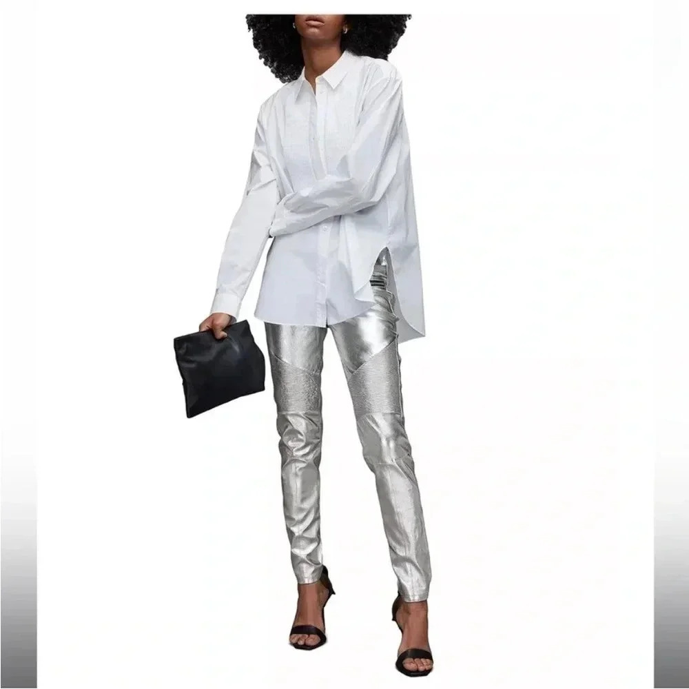 All Saints Suri high rise metallic biker motto pants